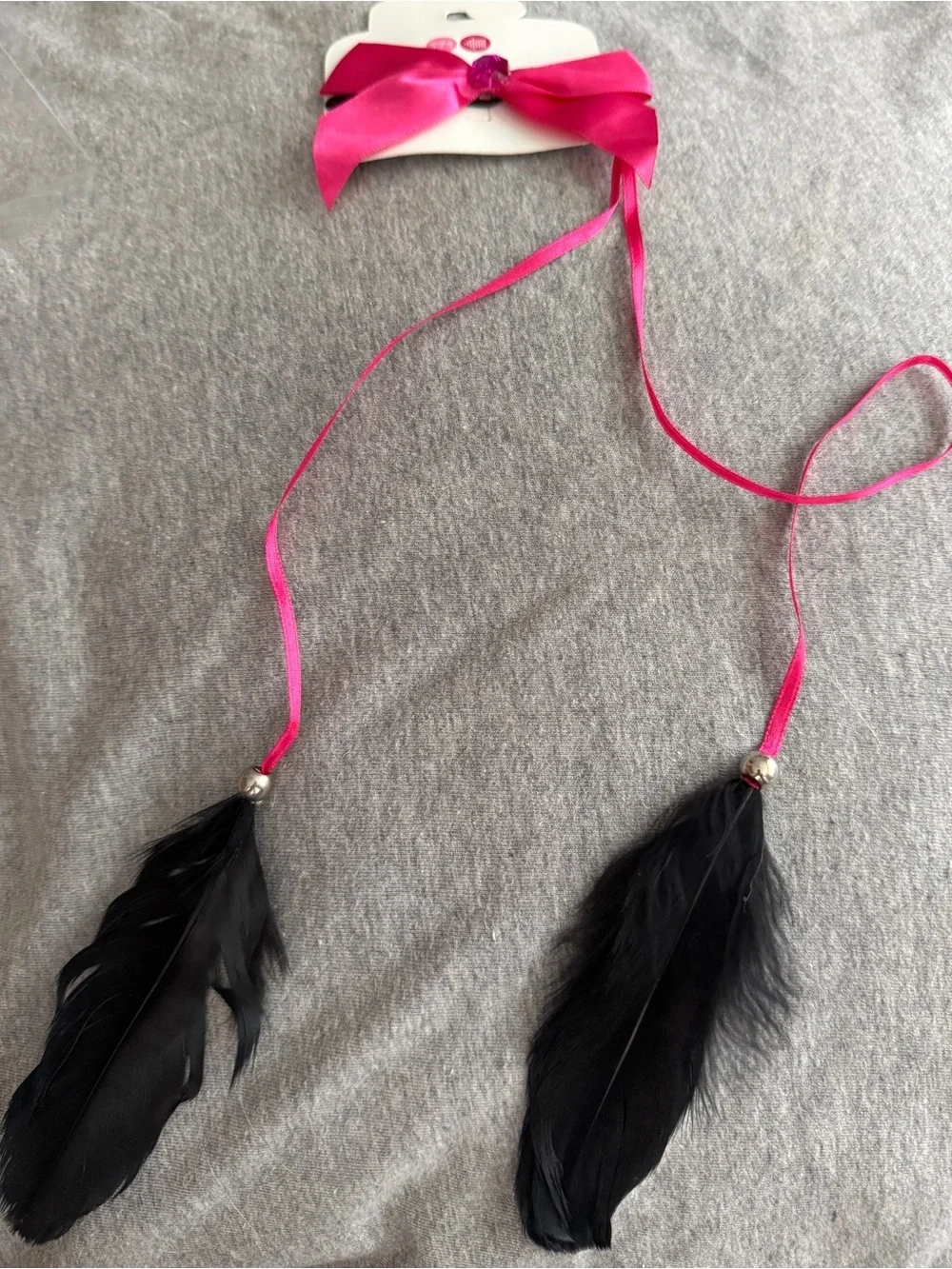 Hot Pink Ribbon Feather Tie Hair Clip